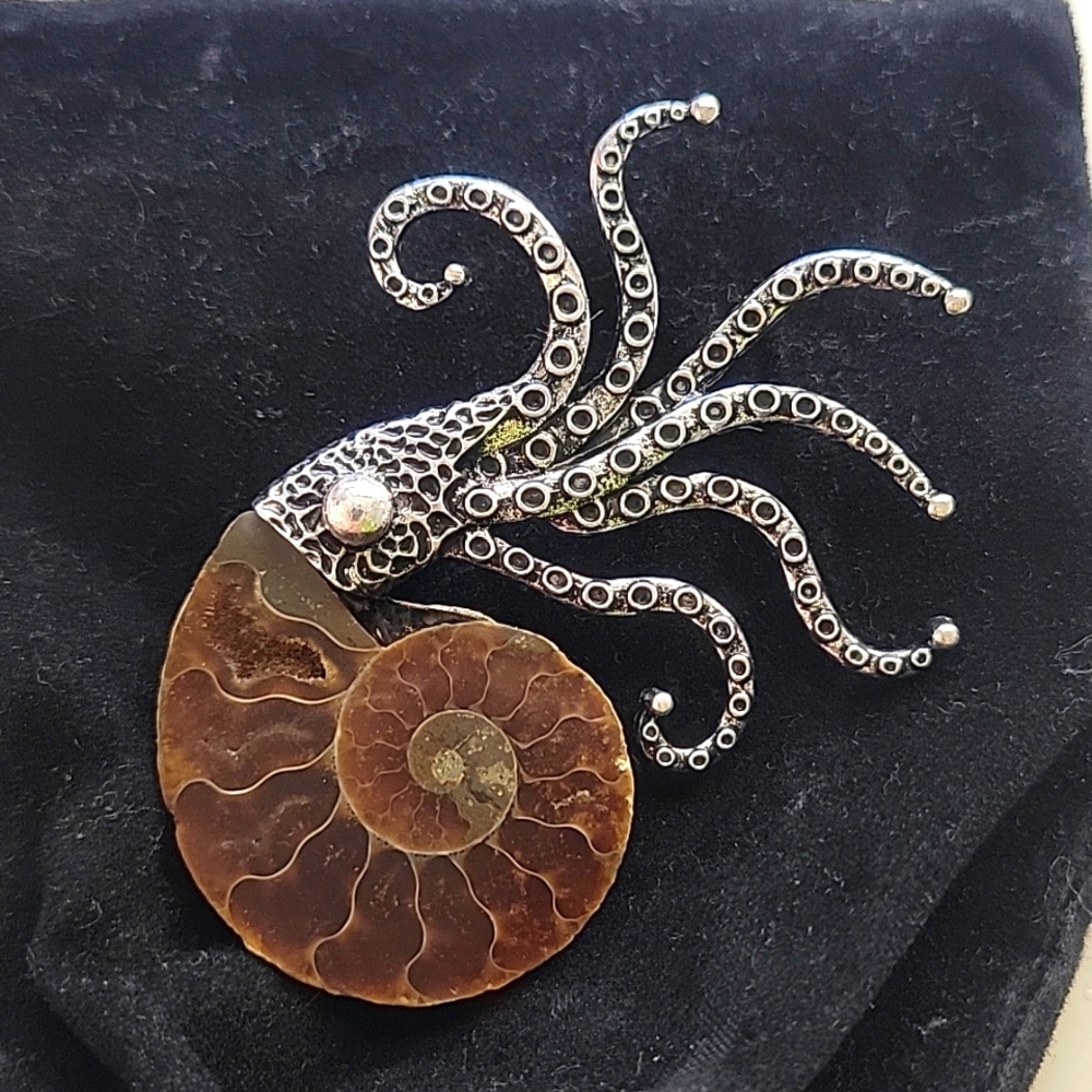 Cthulhu Kraken Squid Brooch Pin Pendant Ammonite Magic Gothic Root Spiral
